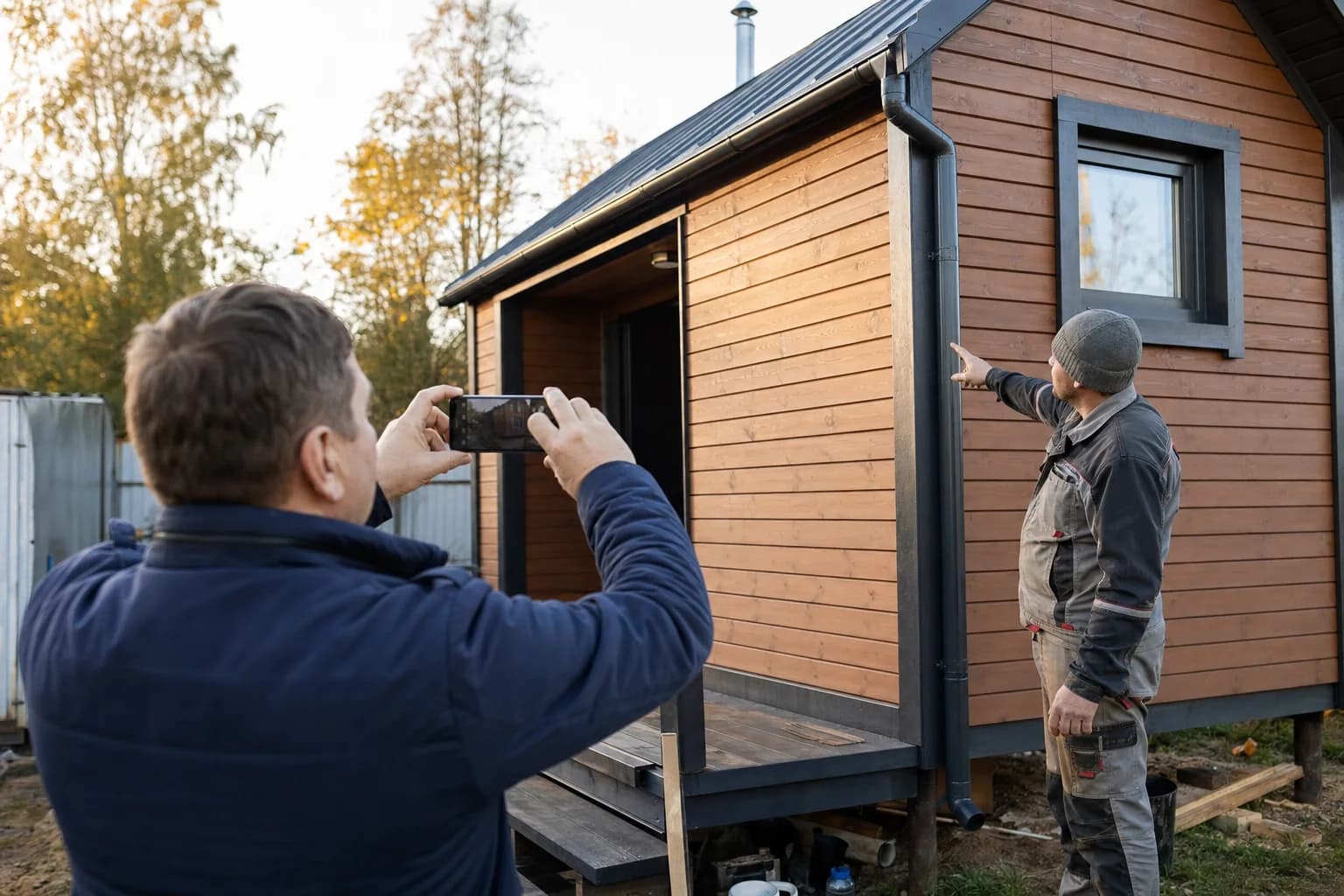 Покупатель фотографирует замечание во время проверки объекта